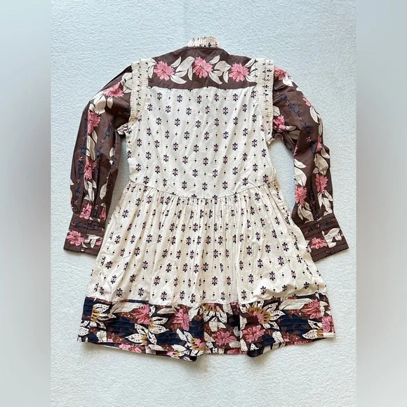 FARM RIO Ainika Maxi Floral Cream Open Yoke Mini Dress XXS - Picture 4 of 16